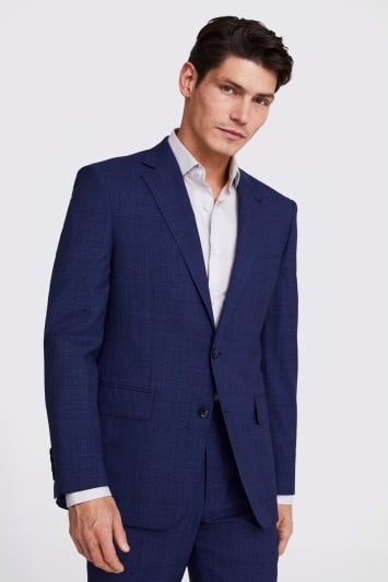Italian Tailored Fit Blue Check Suit Jacket