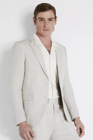 Slim Fit Stone Puppytooth Linen Suit Jacket