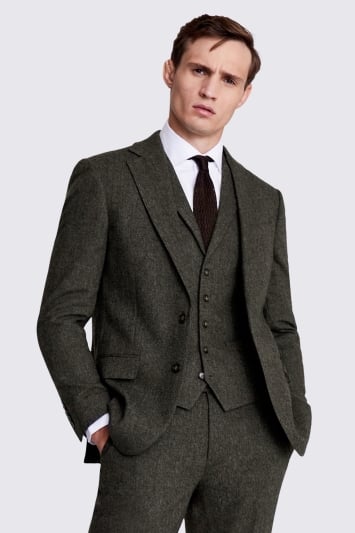 Tailored Fit Olive Herringbone Suit Jacket