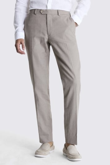 Slim Fit Taupe Matte Linen Trousers