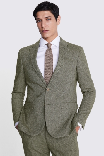 Slim Fit Sage Herringbone Tweed Suit Jacket