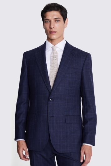 Regular Fit Blue Check Suit Jacket