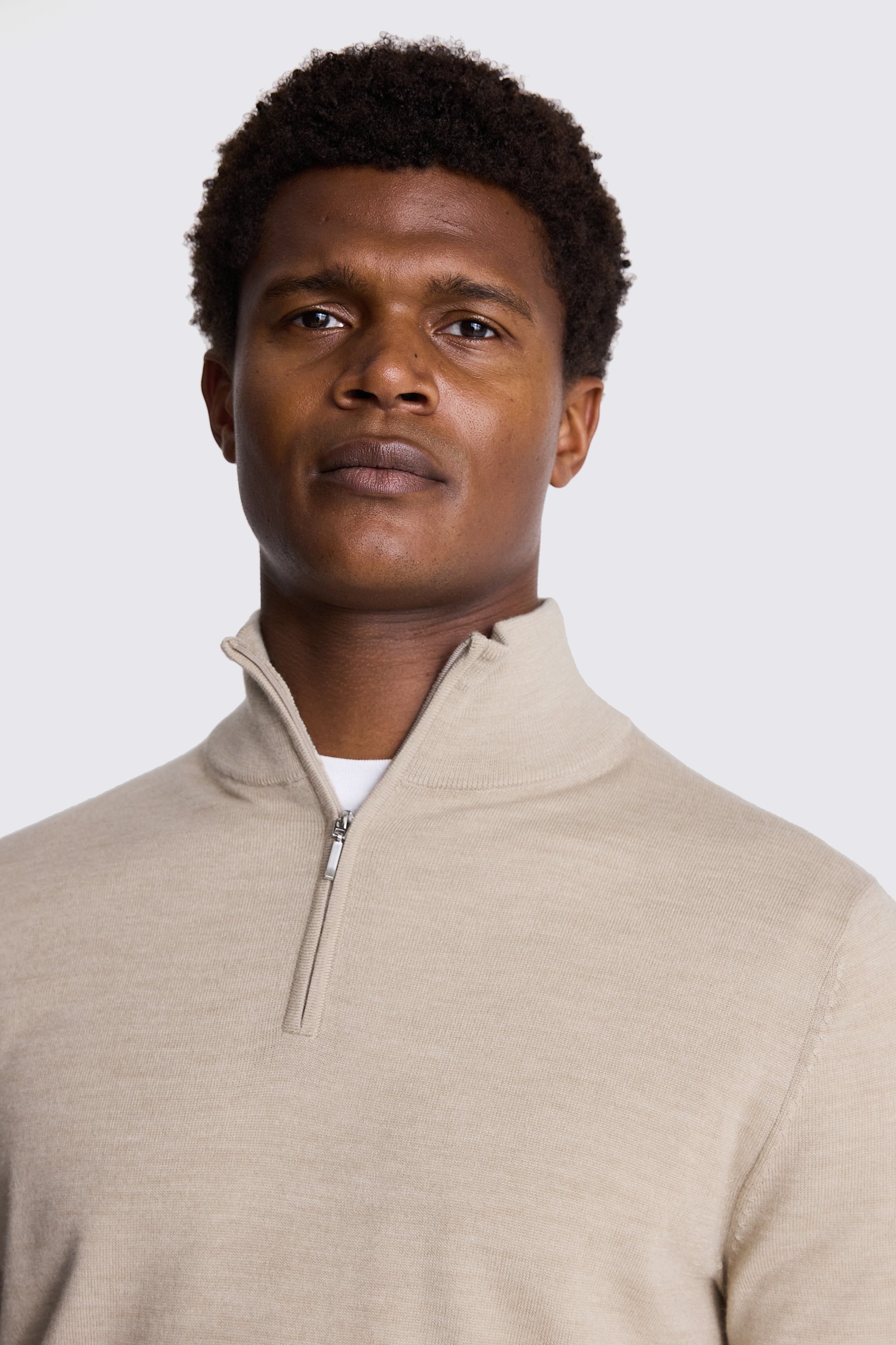 Camel Merino Zip Neck Jumper Buy Online At Moss