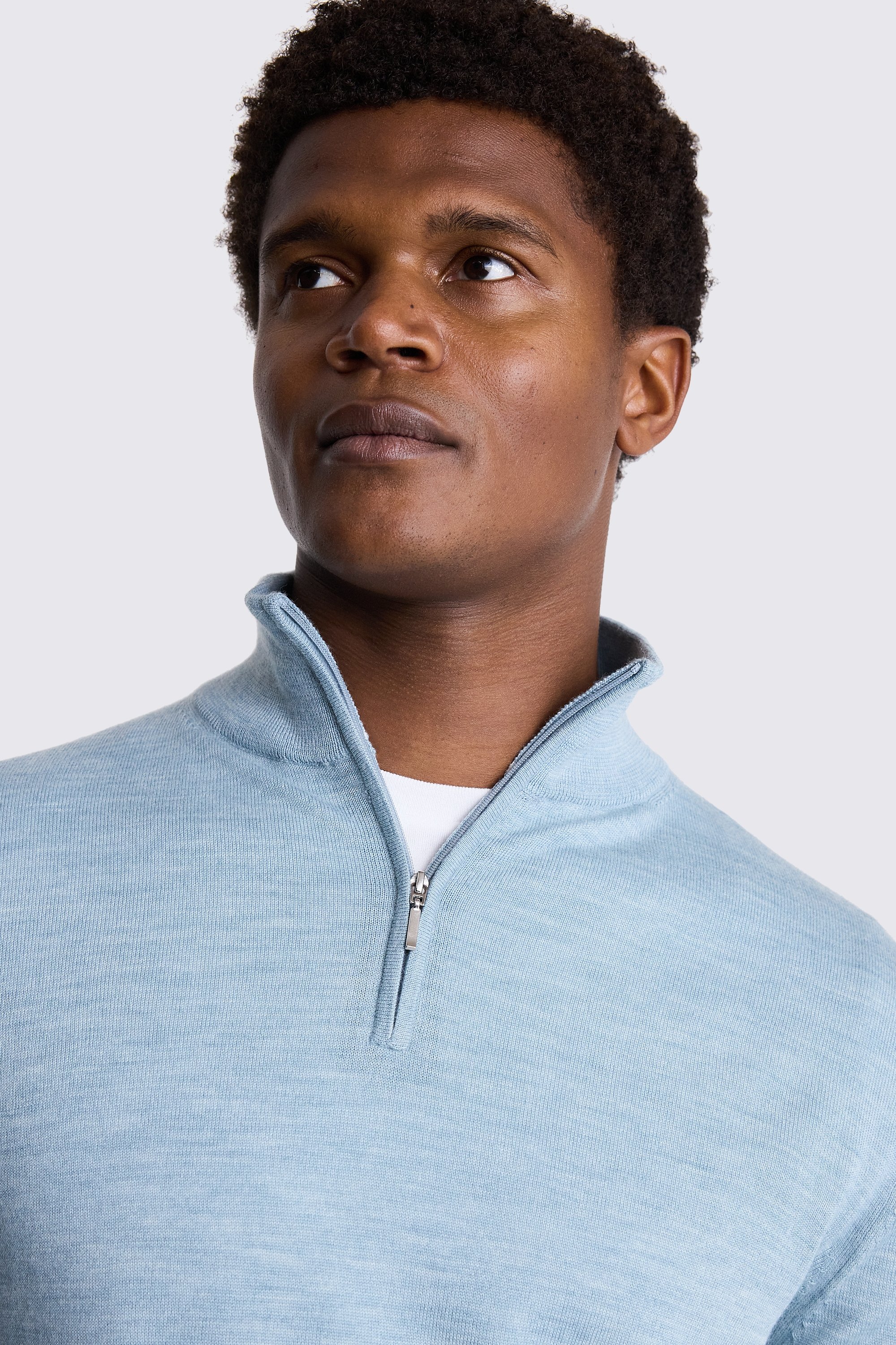 Light Teal Merino Zip Neck Jumper Buy Online At Moss