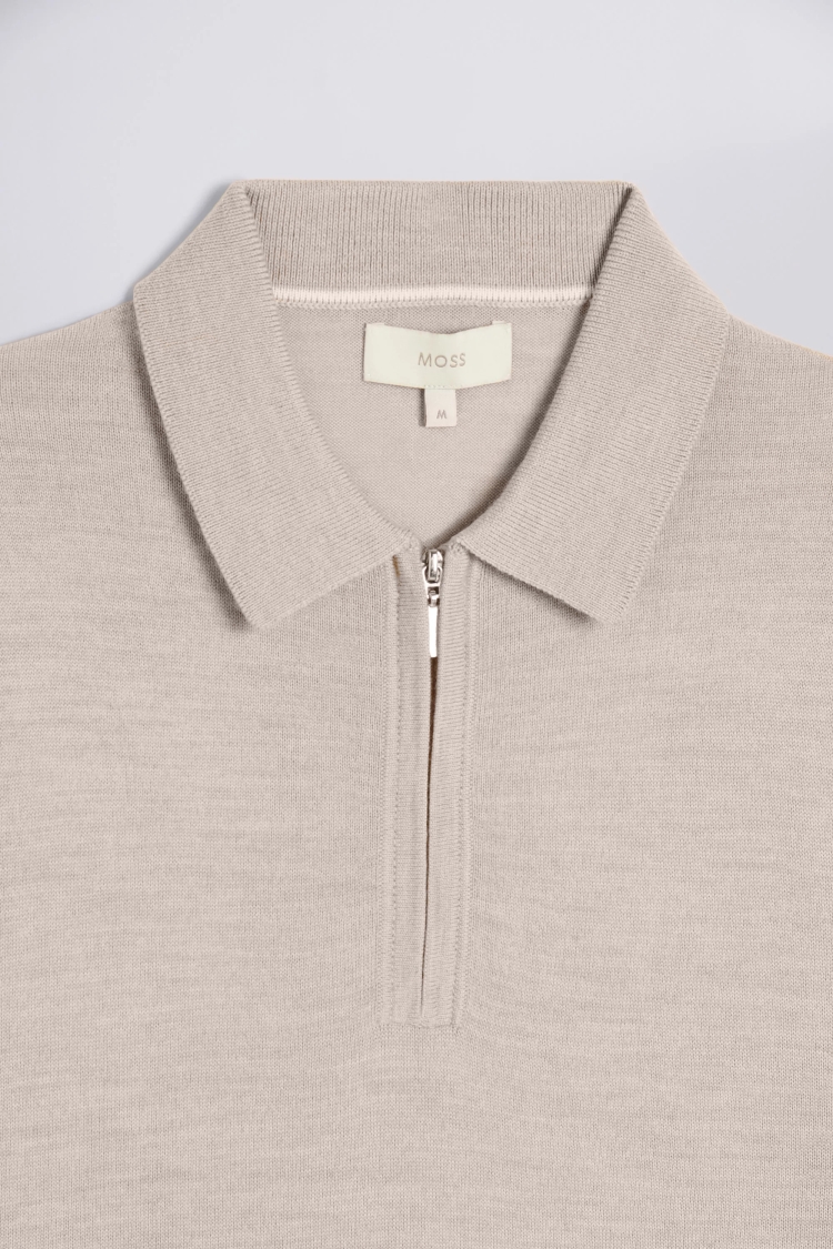 Camel Merino Zip-Neck Polo Shirt