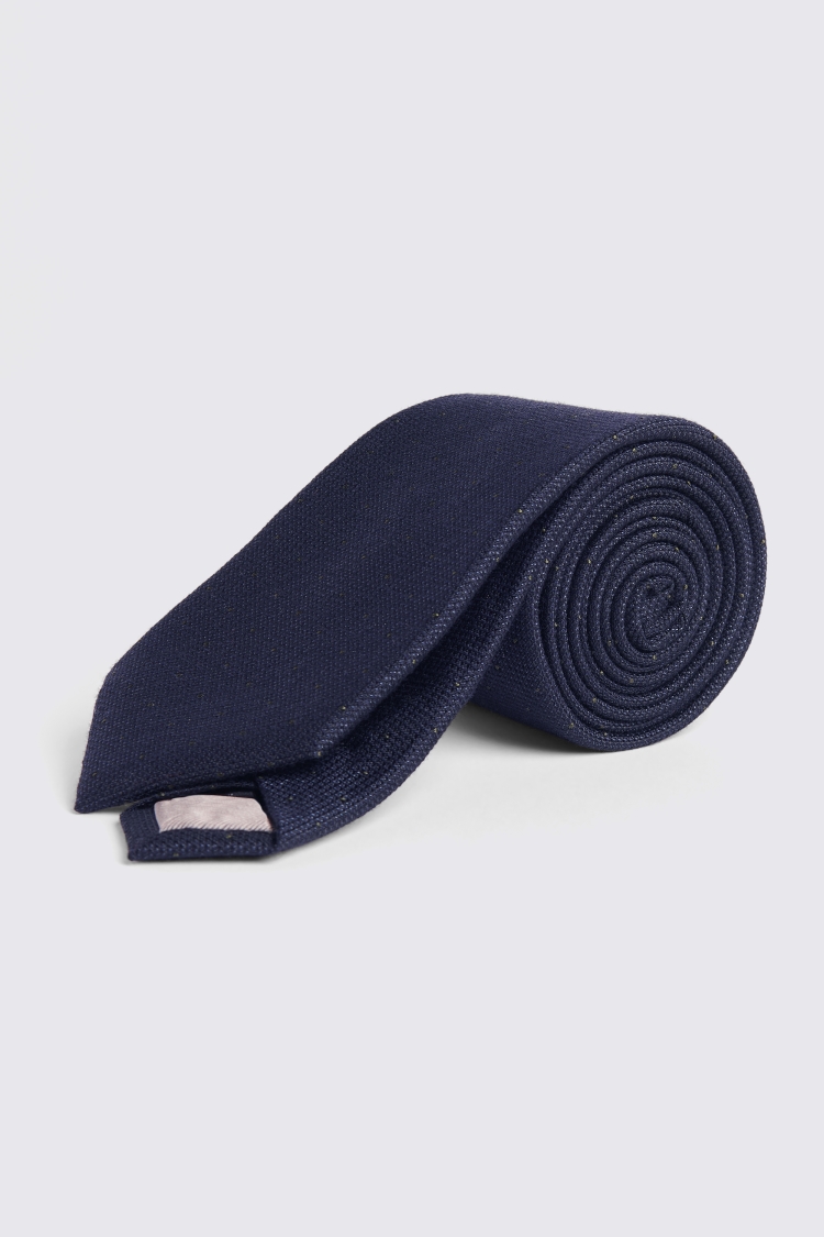 Navy & Olive Pindot Silk & Wool Tie 