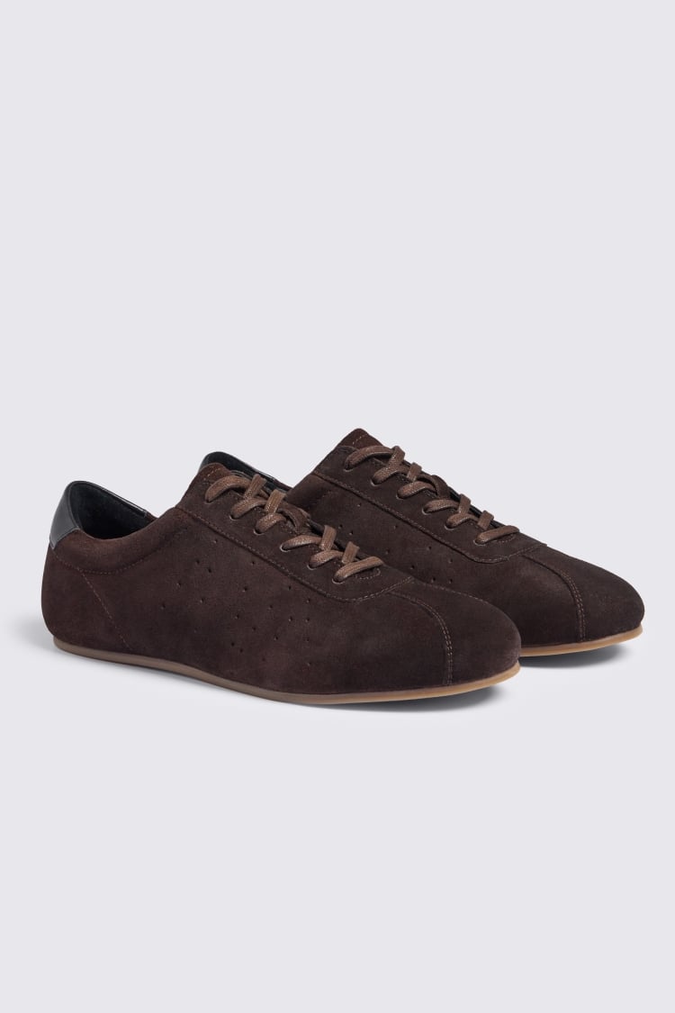 Dark Brown Suede Flat Sole Trainers