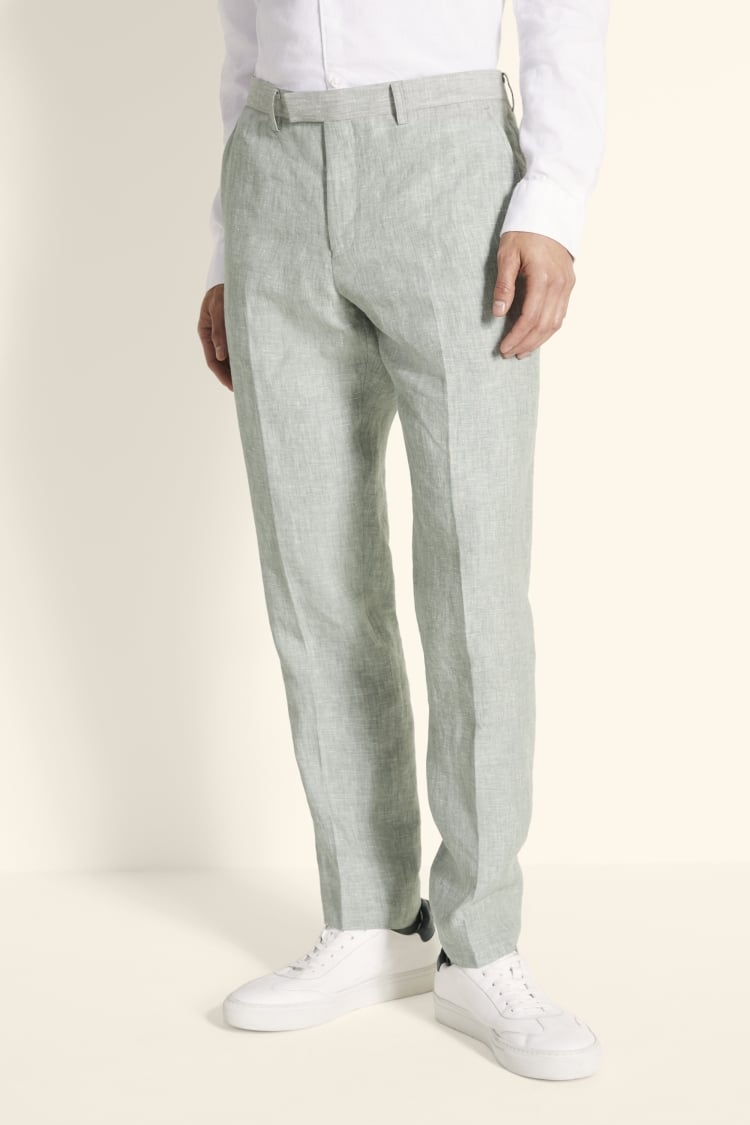 Tailored Fit Green Linen Trousers