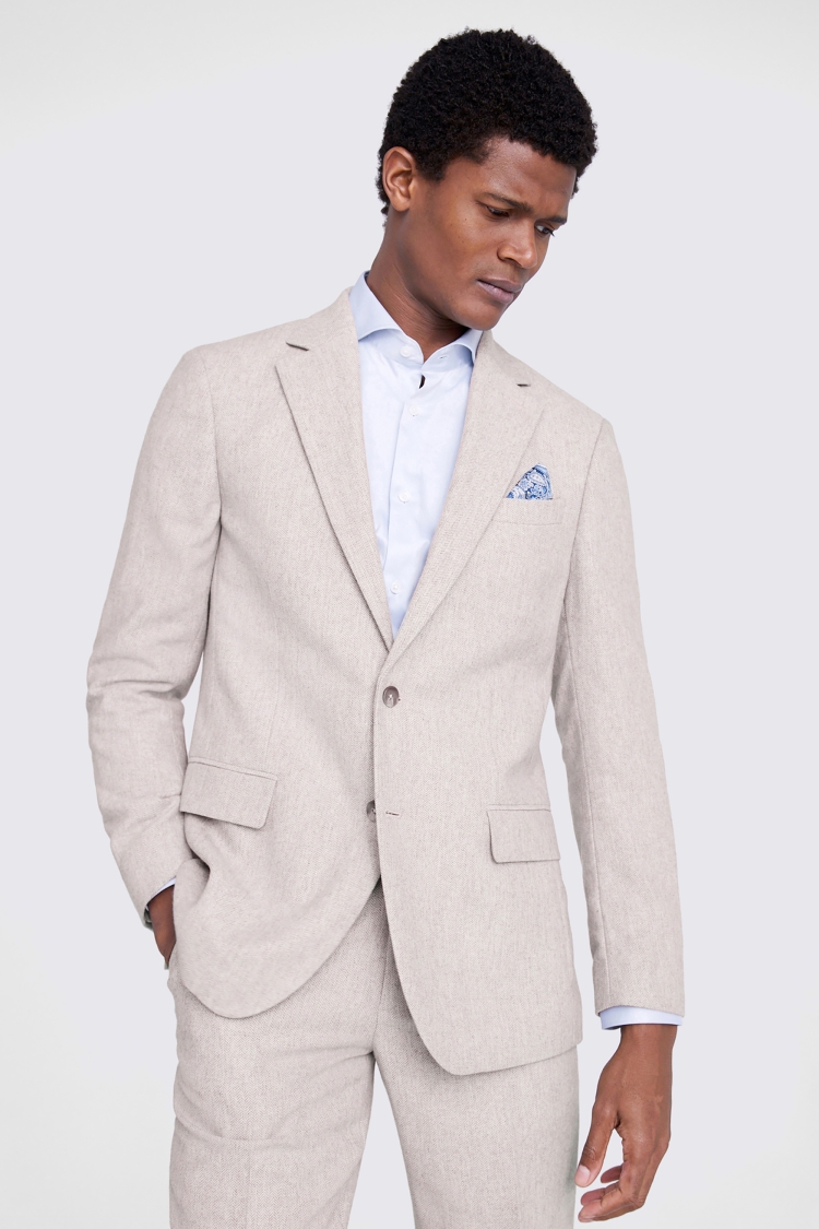 Tailored Fit Light Grey Herringbone Jacket | Buy Online at Moss