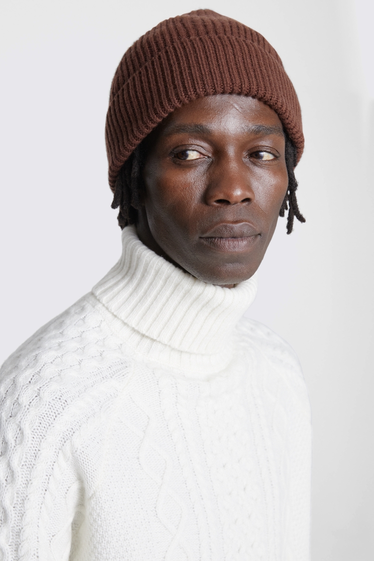 Chestnut Cashmere Blend Ribbed Beanie