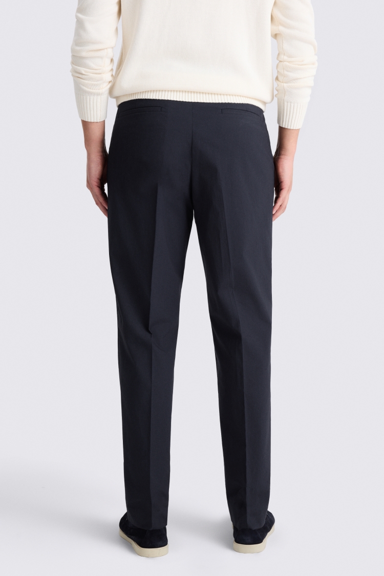 Navy Cotton Pleated Trousers 