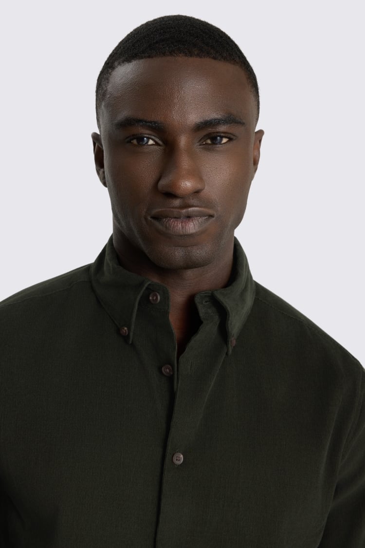 Dark Green Button Down Corduroy Shirt