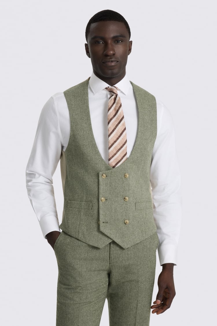 Tailored Fit Sage Herringbone Waistcoat