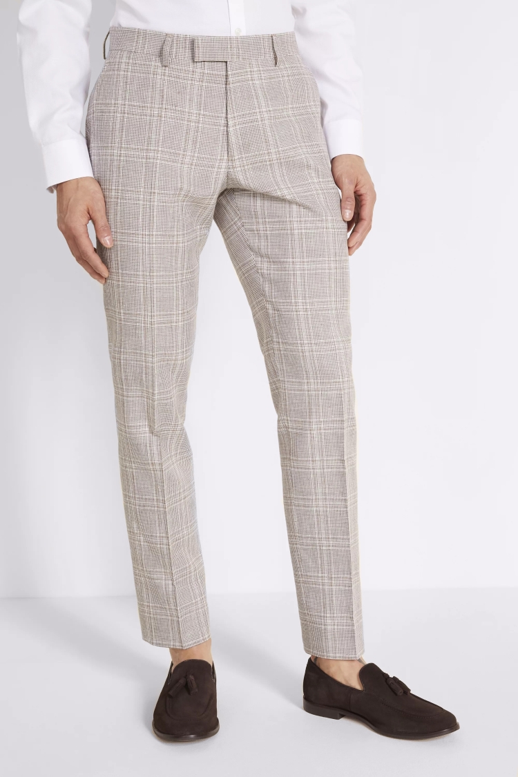 Tailored Fit Taupe Check Linen Suit