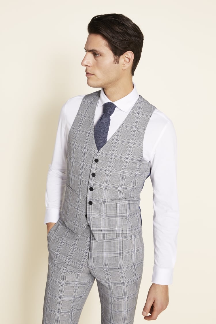 Slim Fit Grey & Sky Check Jacket