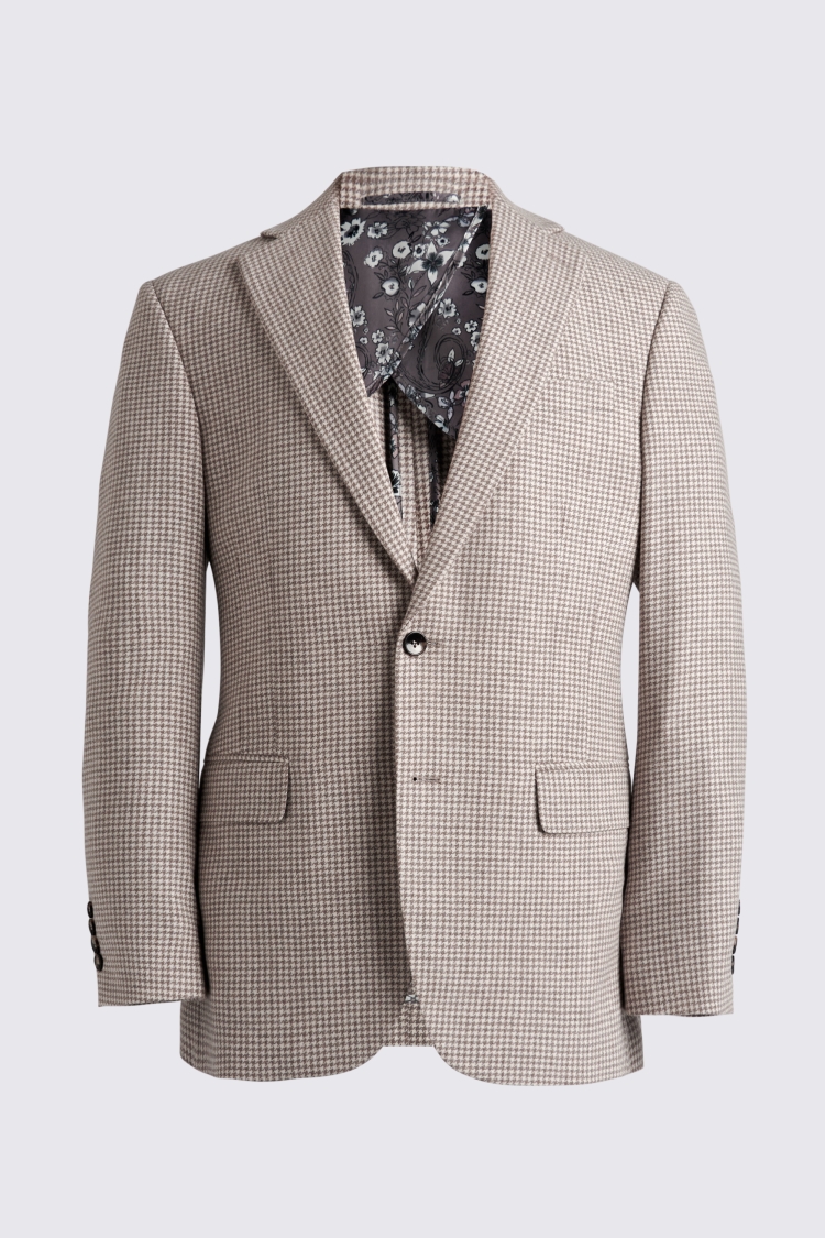 Regular Fit Taupe Houndstooth Suit