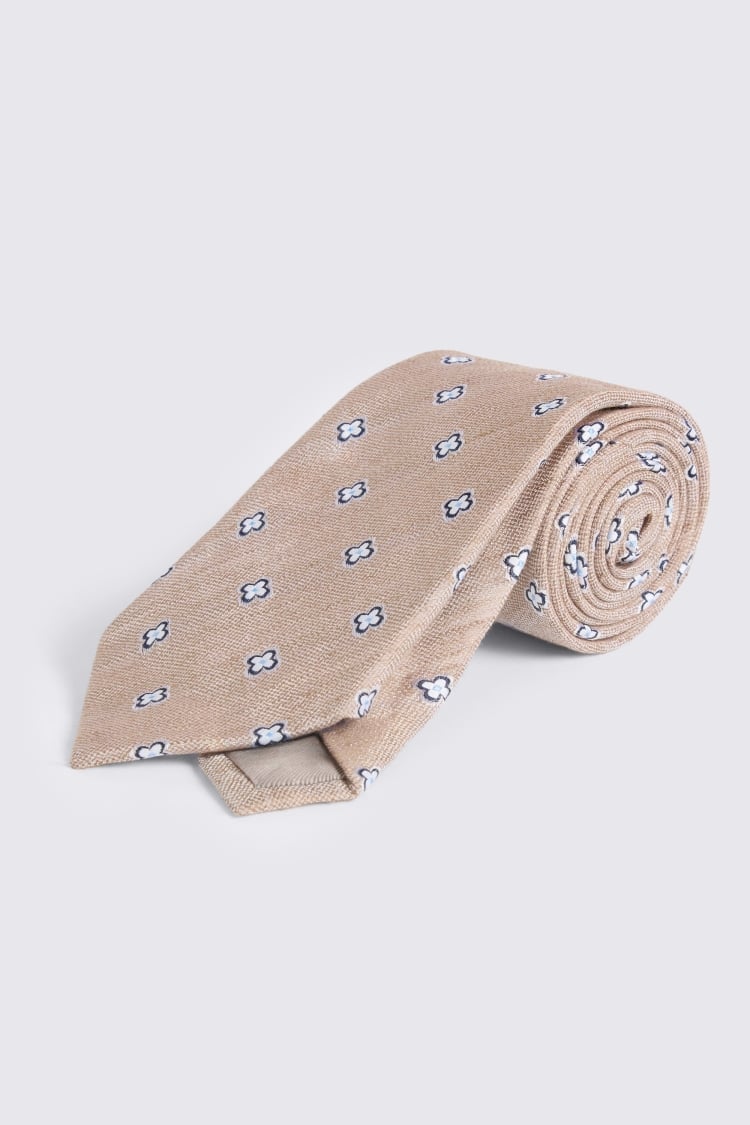 Neutral Navy Clover Medallion Linen & Silk Tie