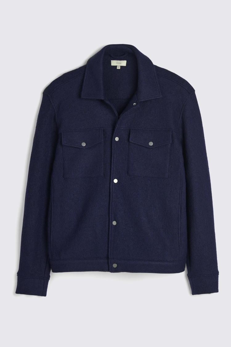 Navy Boiled Wool Trucker Jacket