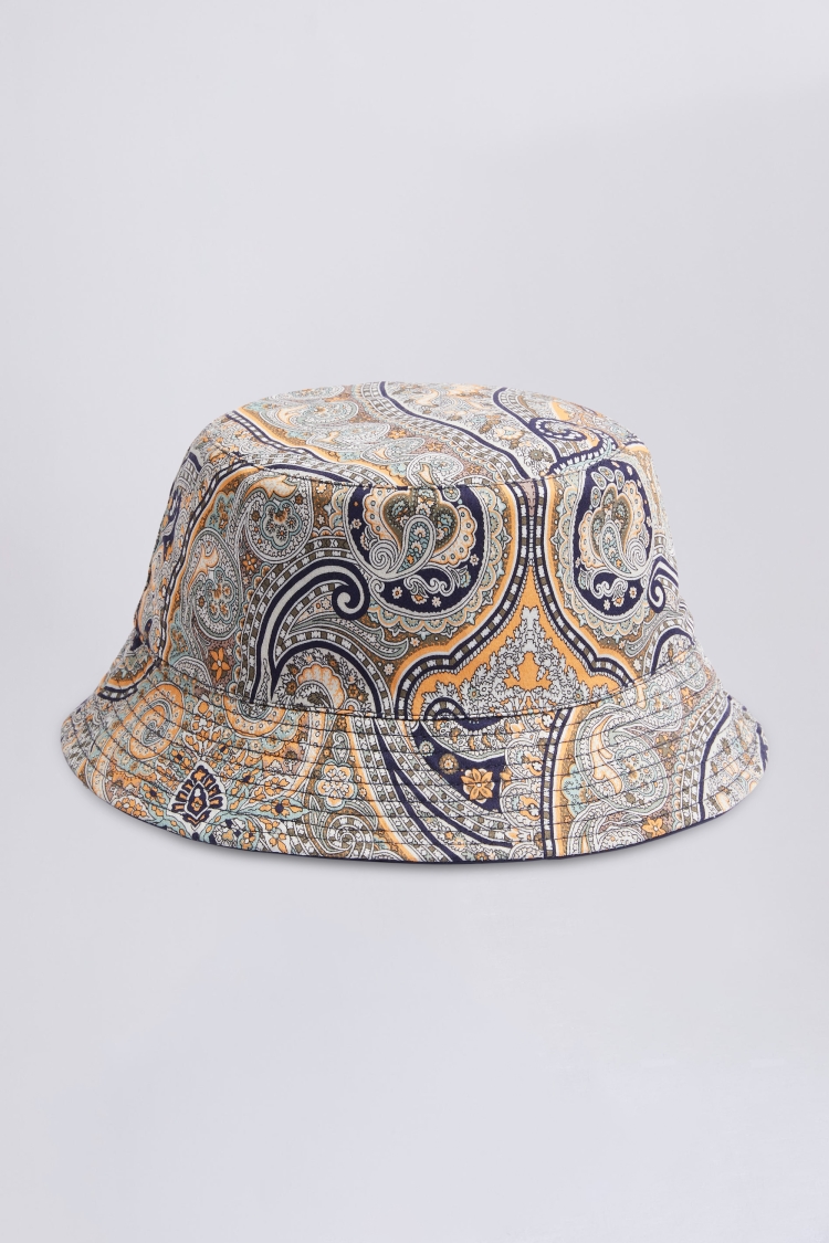 Navy Paisley Print Reversible Bucket Hat
