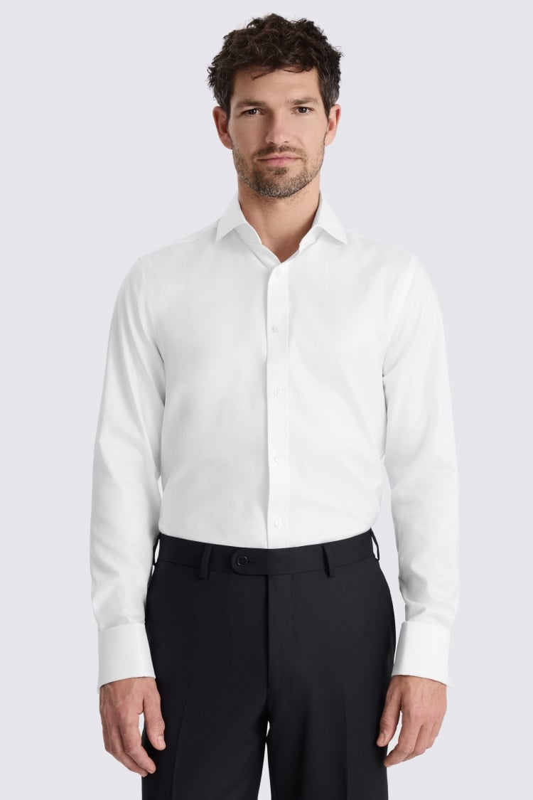 Tailored Fit White Cotton Twill Shirt