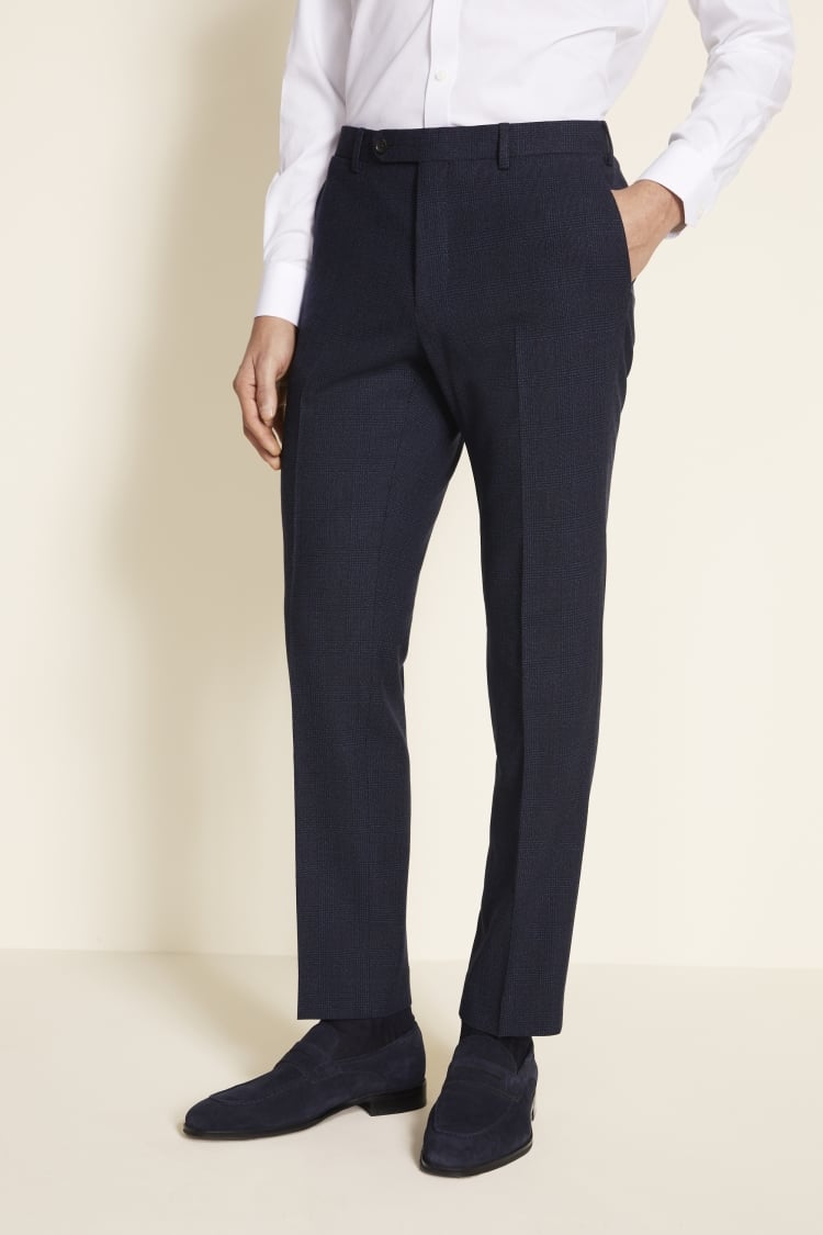 Tailored Fit Blue Check Trousers