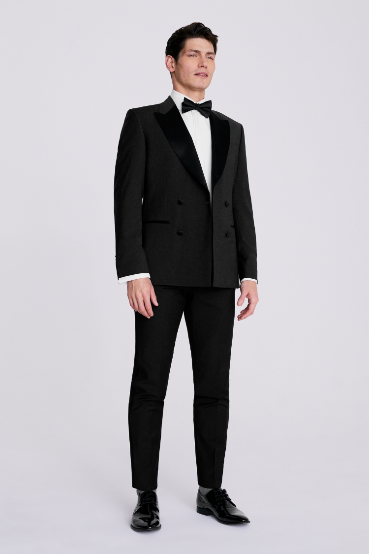 Tailored Fit Black Double Breasted Peak Lapel Tuxedo Jacket | Buy ...