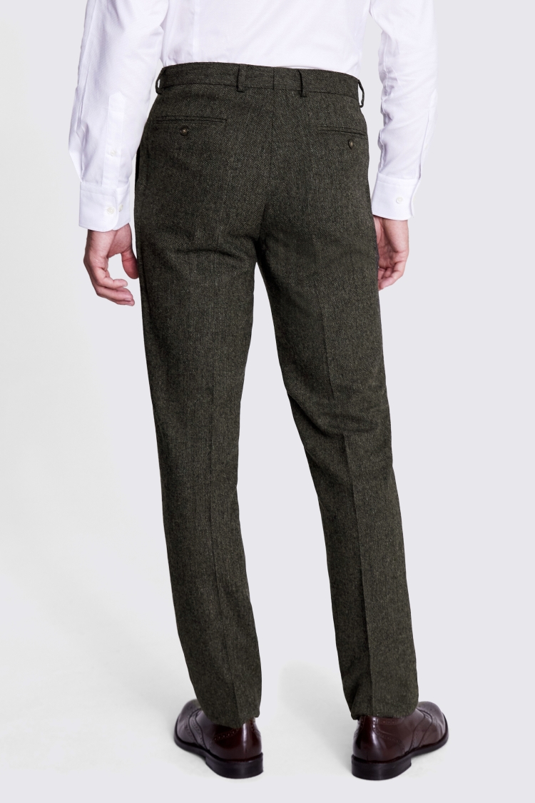 Tailored Fit Olive Herringbone Pants