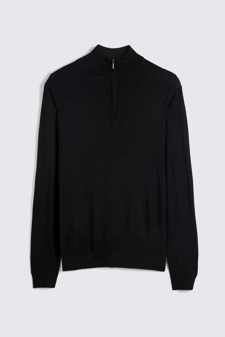 Black Merino Zip-Neck Jumper