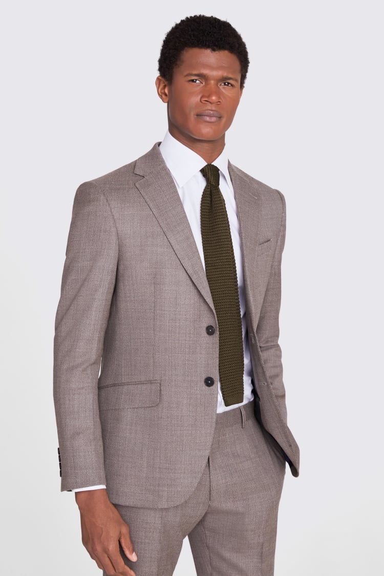 Italian Slim Fit Taupe Hopsack Jacket | Buy Online at Moss