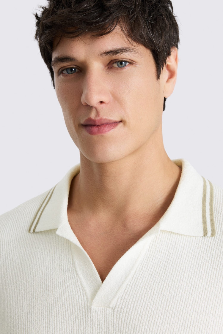 Off White Ribbed Bouclé Skipper Polo Shirt
