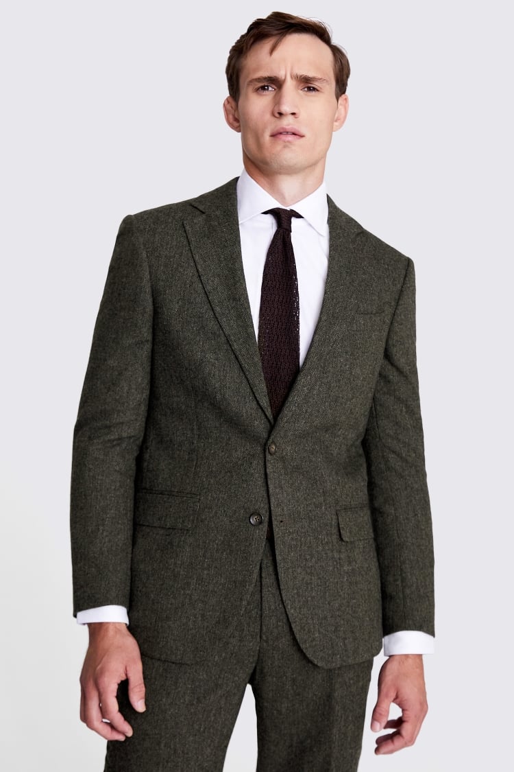 Tailored Fit Olive Herringbone Jacket | Buy Online at Moss