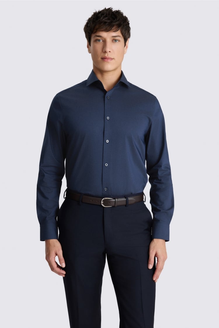 Tailored Fit Dark Blue Stretch Shirt