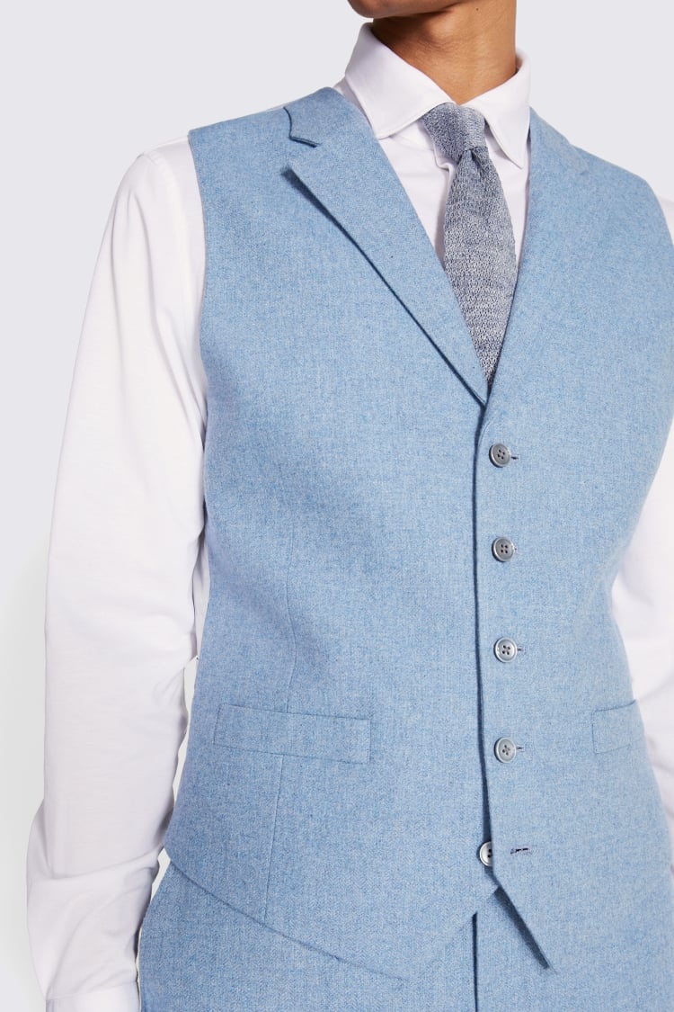 Tailored Fit Blue Herringbone Vest