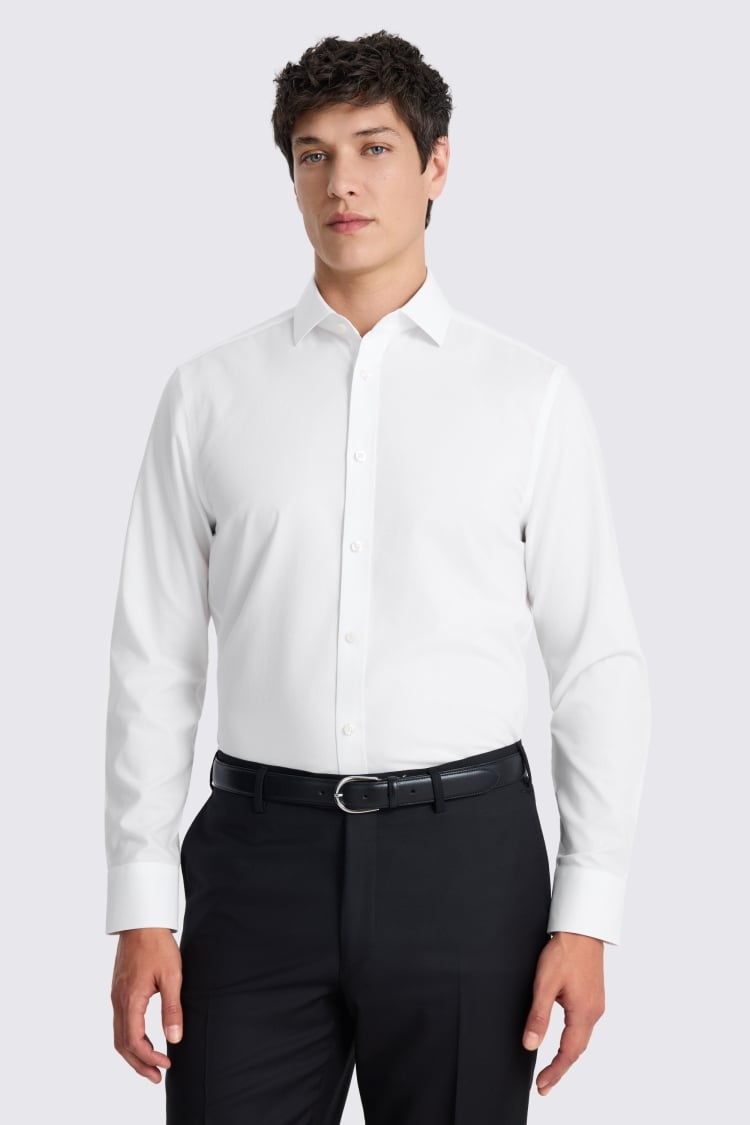 Tailored Fit White Cotton Poplin Non-Iron Shirt