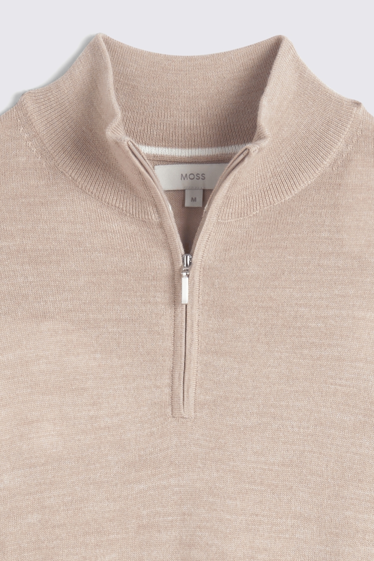 Camel Merino Zip-Neck Jumper