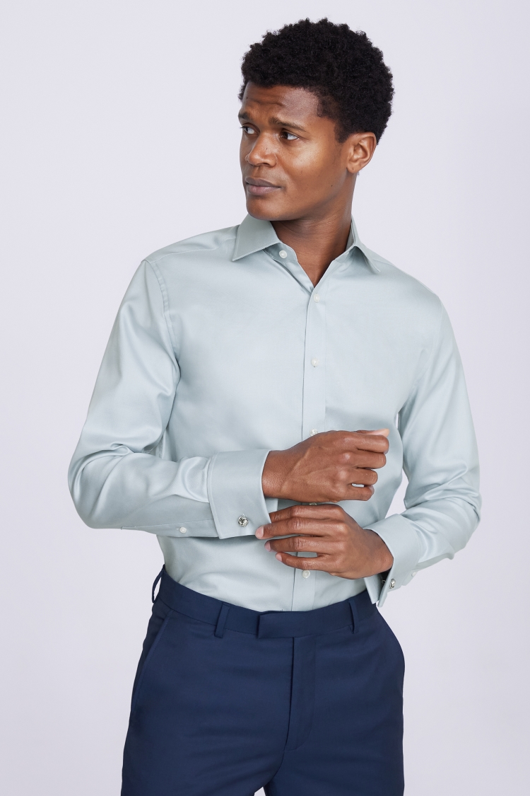 Tailored Fit Blue Double Cuff Twill Shirt