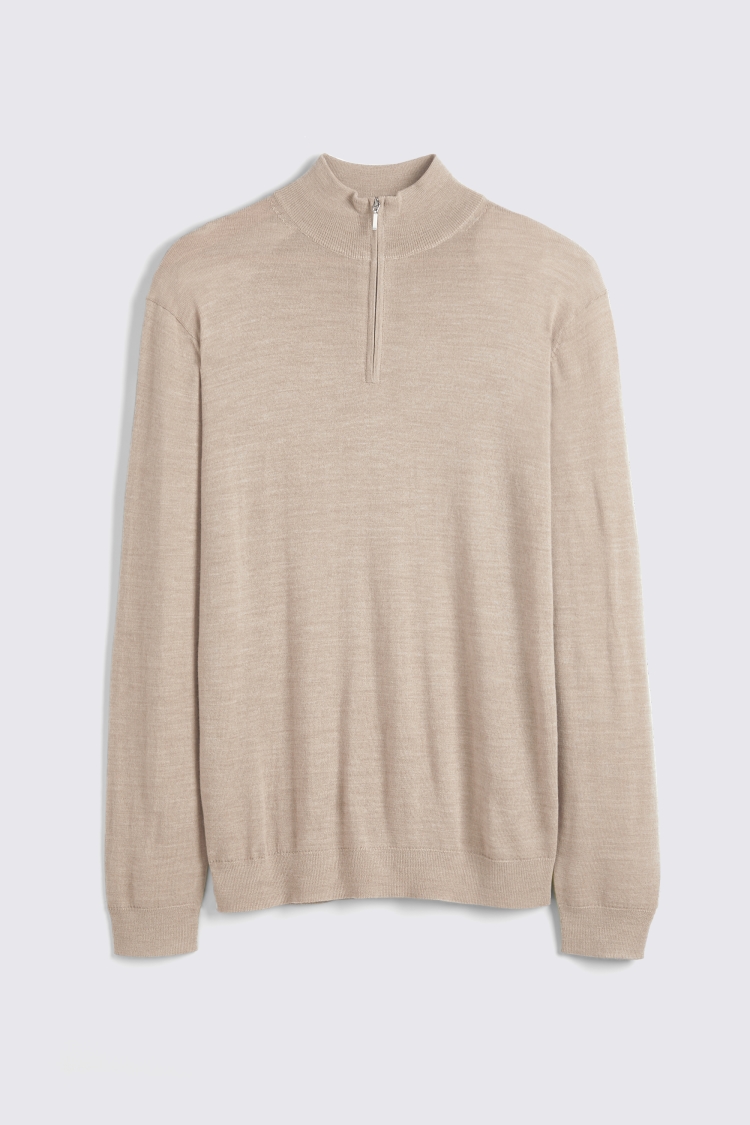 Camel Merino Zip-Neck Jumper | Buy Online at Moss