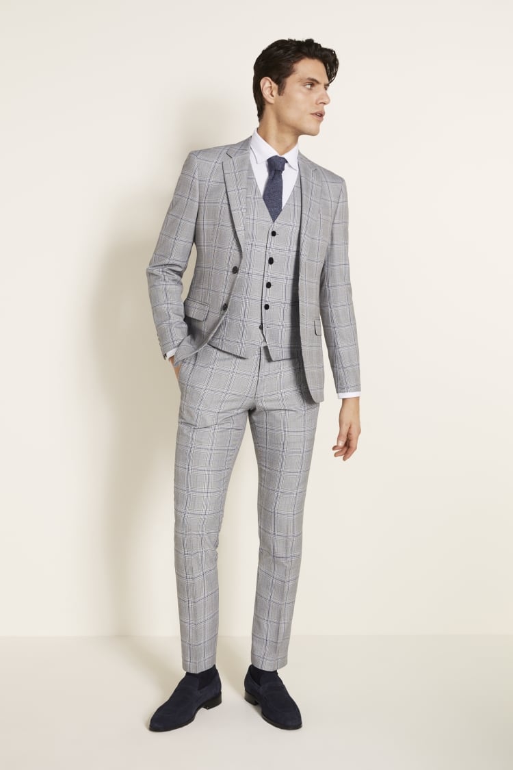 Slim Fit Grey & Sky Check Jacket