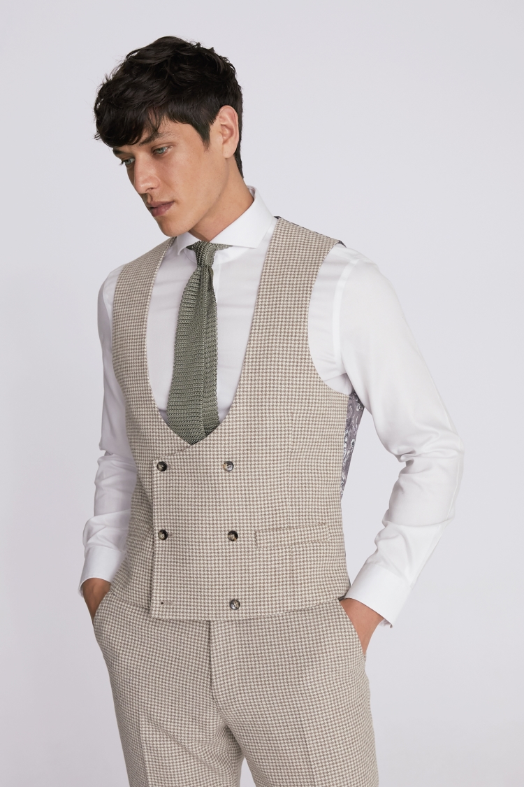 Regular Fit Taupe Houndstooth Vest