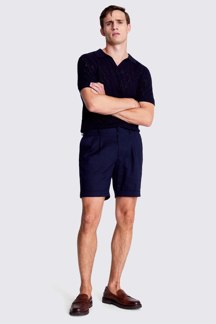 Navy Linen Casual Shorts