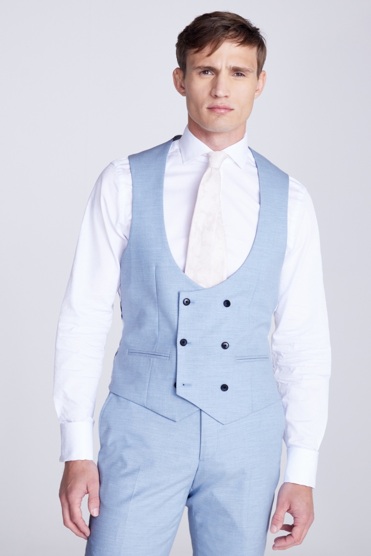 Slim Fit Light Blue Flannel Waistcoat