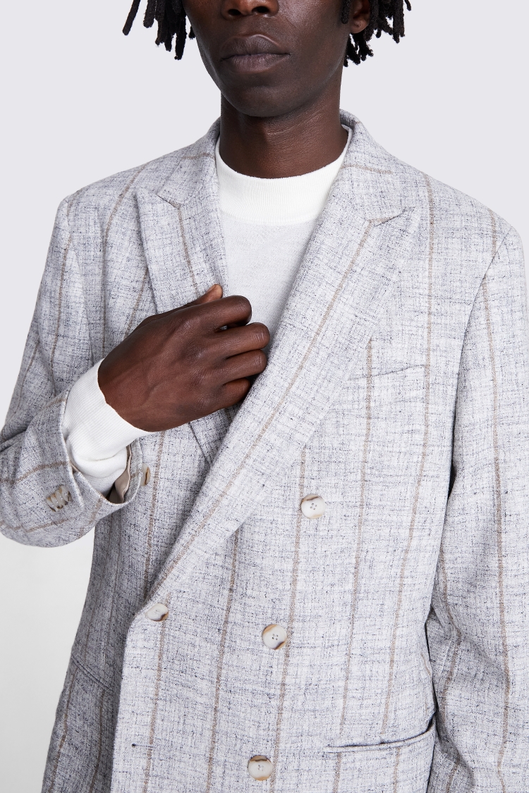 Italian Tailored Fit Light Grey Stripe Jacket 