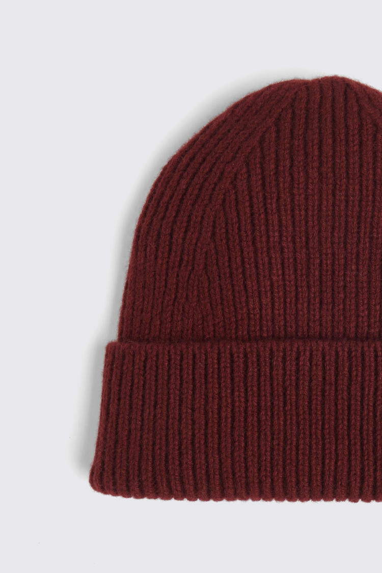 Wine Cashmere Blend Ribbed Beanie
