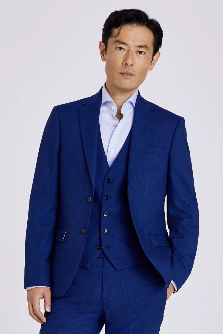 Slim Fit Blue Slub Suit