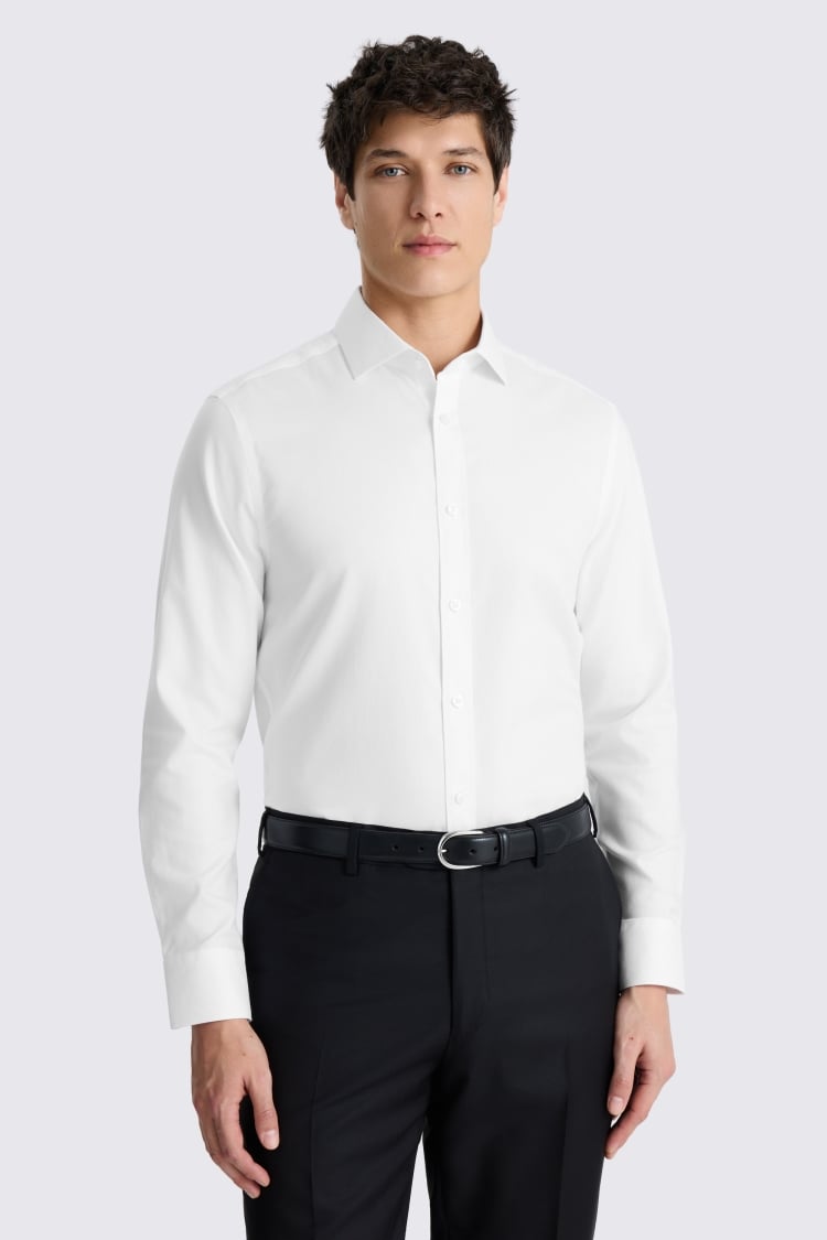 Tailored Fit White Royal Oxford Non Iron Cotton Shirt