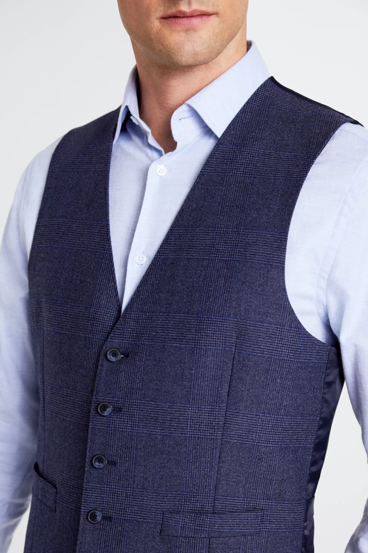 Tailored Fit Blue Check Performance Waistcoat