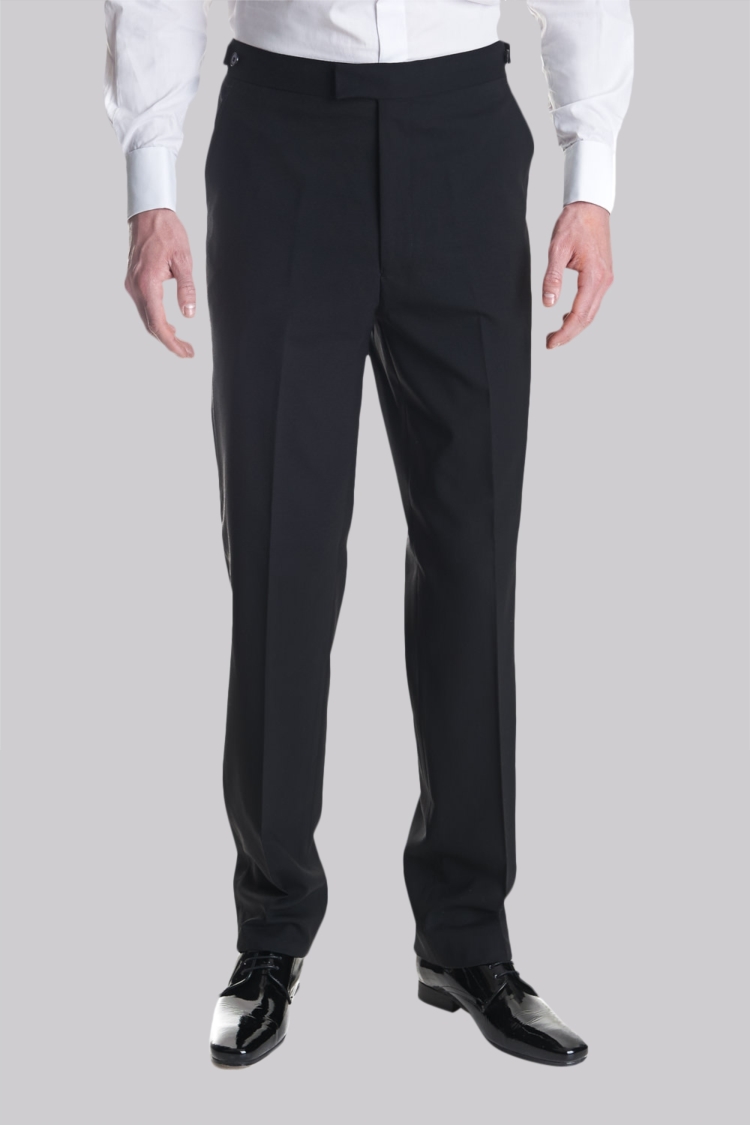 Moss Bros Regular Fit Flat Front Dinner Suit Trouser Black