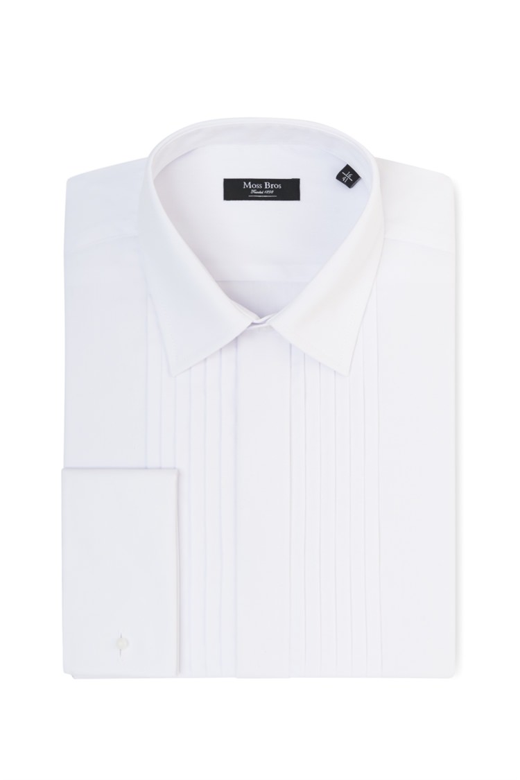 Moss Bros Regular Fit Dress Shirt in white with 6 pleats and a normal collar
