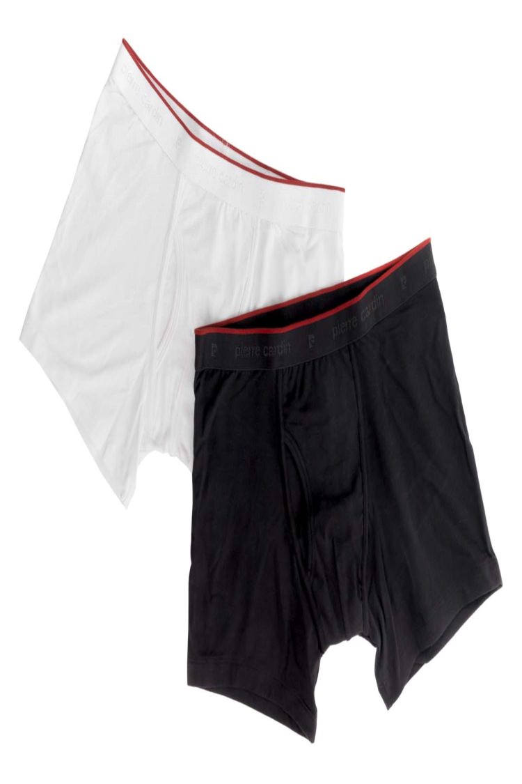 Mens Underwear by Pierre Cardin Black and White 2 Pack Key Hole Trunks with Elastic Waistband
