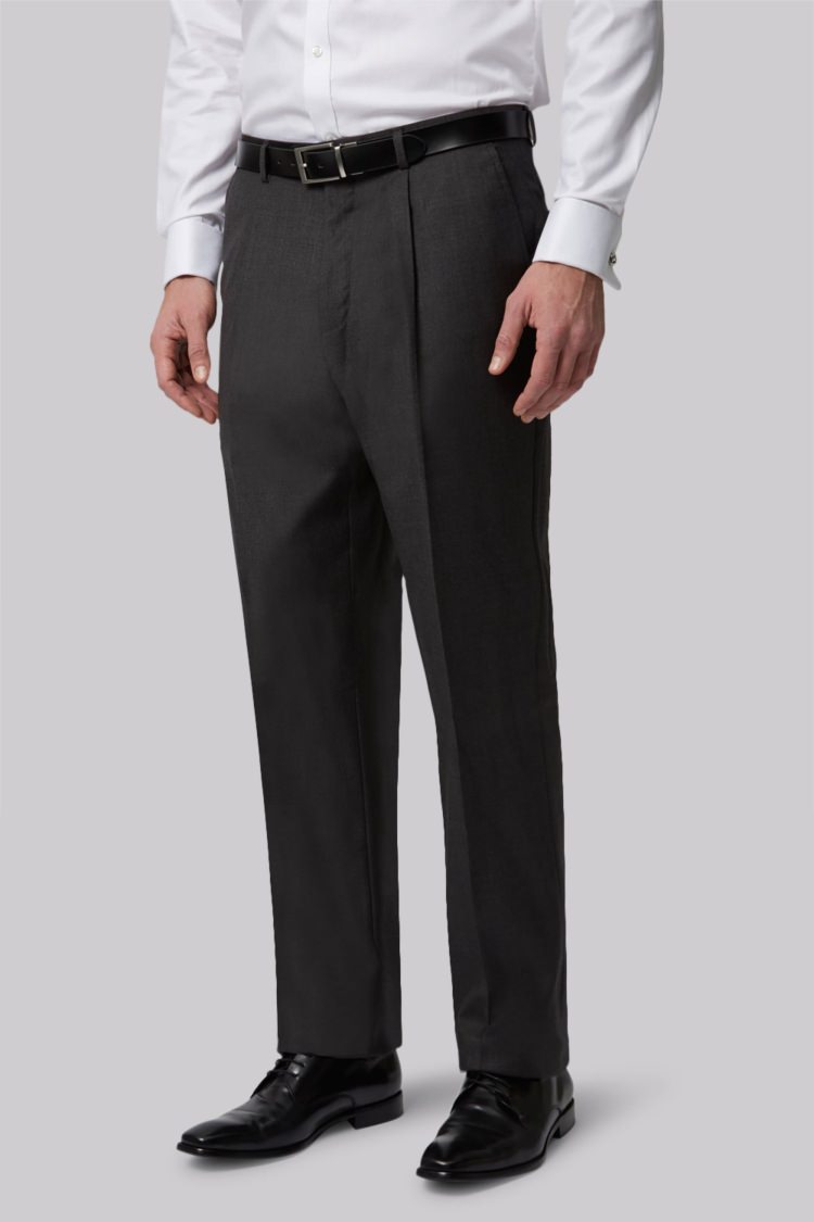 Moss Bros Regular Fit Charcoal Pleated Trousers